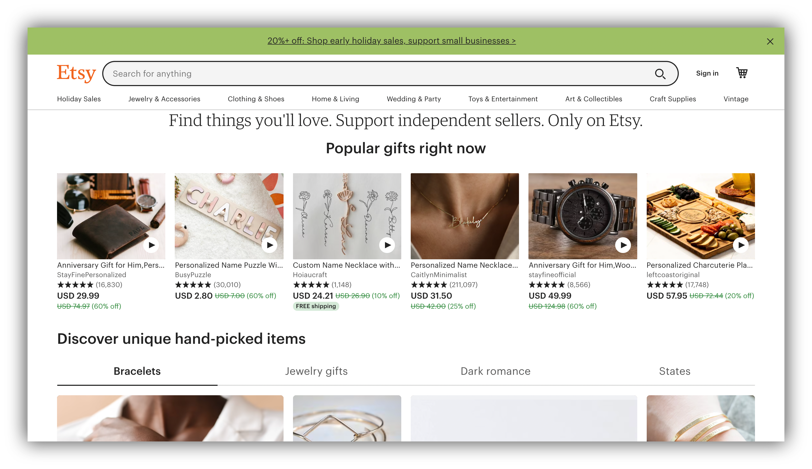 Online marketplace example Etsy